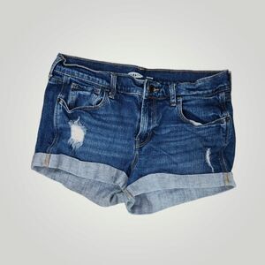 Old Navy Womens Medium Wash Cuffed Denim Boyfriend Shorts Distressed 4